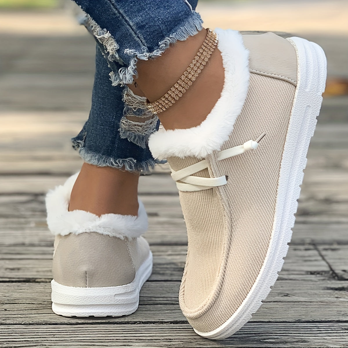Women's Simple Canvas Shoes, Casual Lace Up Plush Lined Shoes, Lightweight Low Top Sneakers