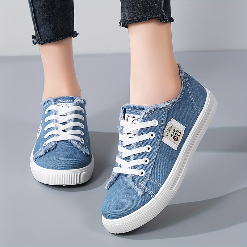 Women's Flat Canvas Shoes, Versatile Low Top Lace Up Skate Shoes, Casual Walking Sneakers
