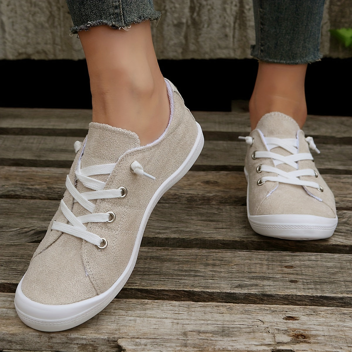 Women's Solid Color Flat Canvas Shoes, Casual & Lightweight  Lace Up Sneakers, Women's All-Match Outdoor Shoes