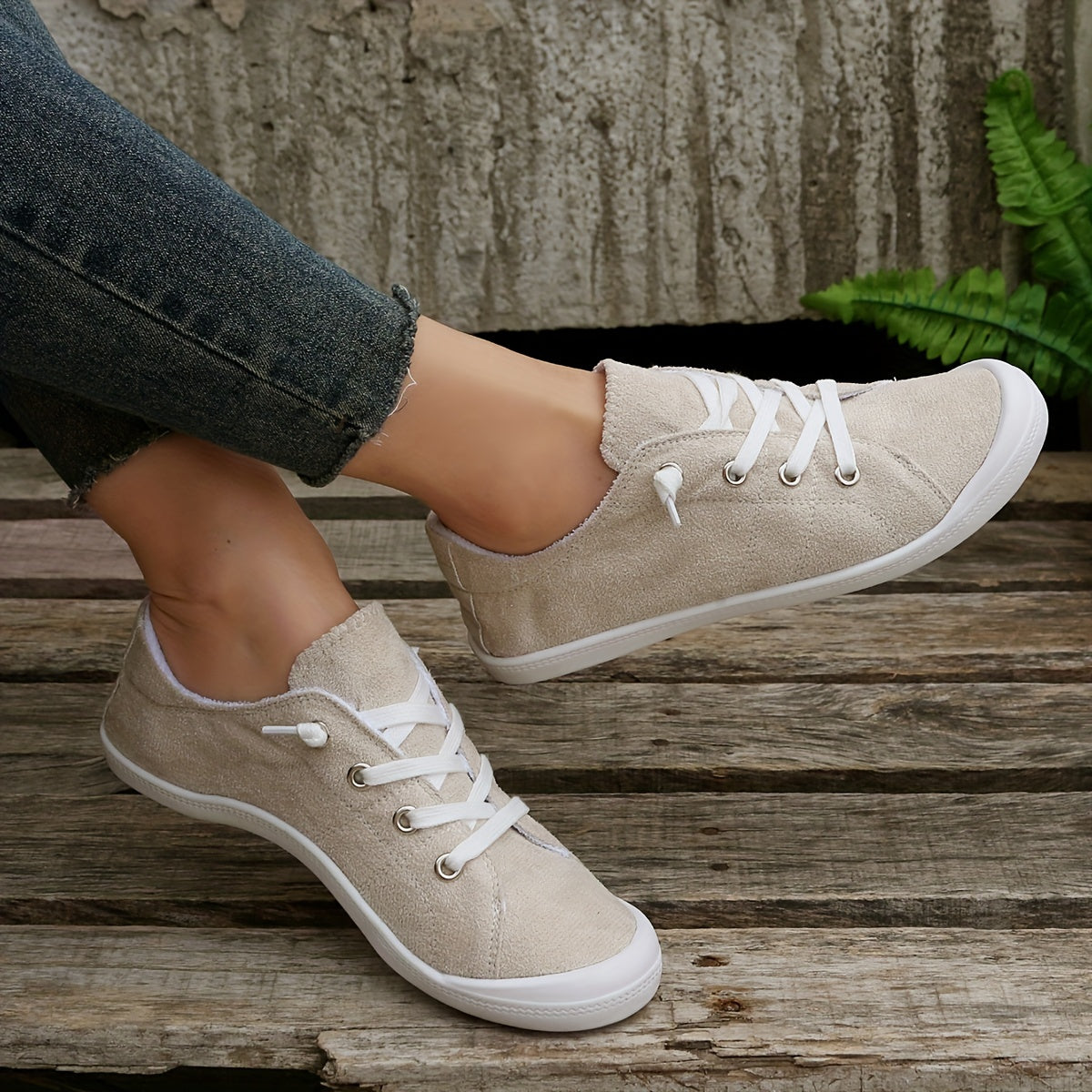 Women's Solid Color Flat Canvas Shoes, Casual & Lightweight  Lace Up Sneakers, Women's All-Match Outdoor Shoes