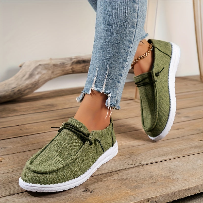 Women's Flat Canvas Shoes, Casual Lace Up Low Top Slip On Walking Shoes, Comfy Flat Loafers