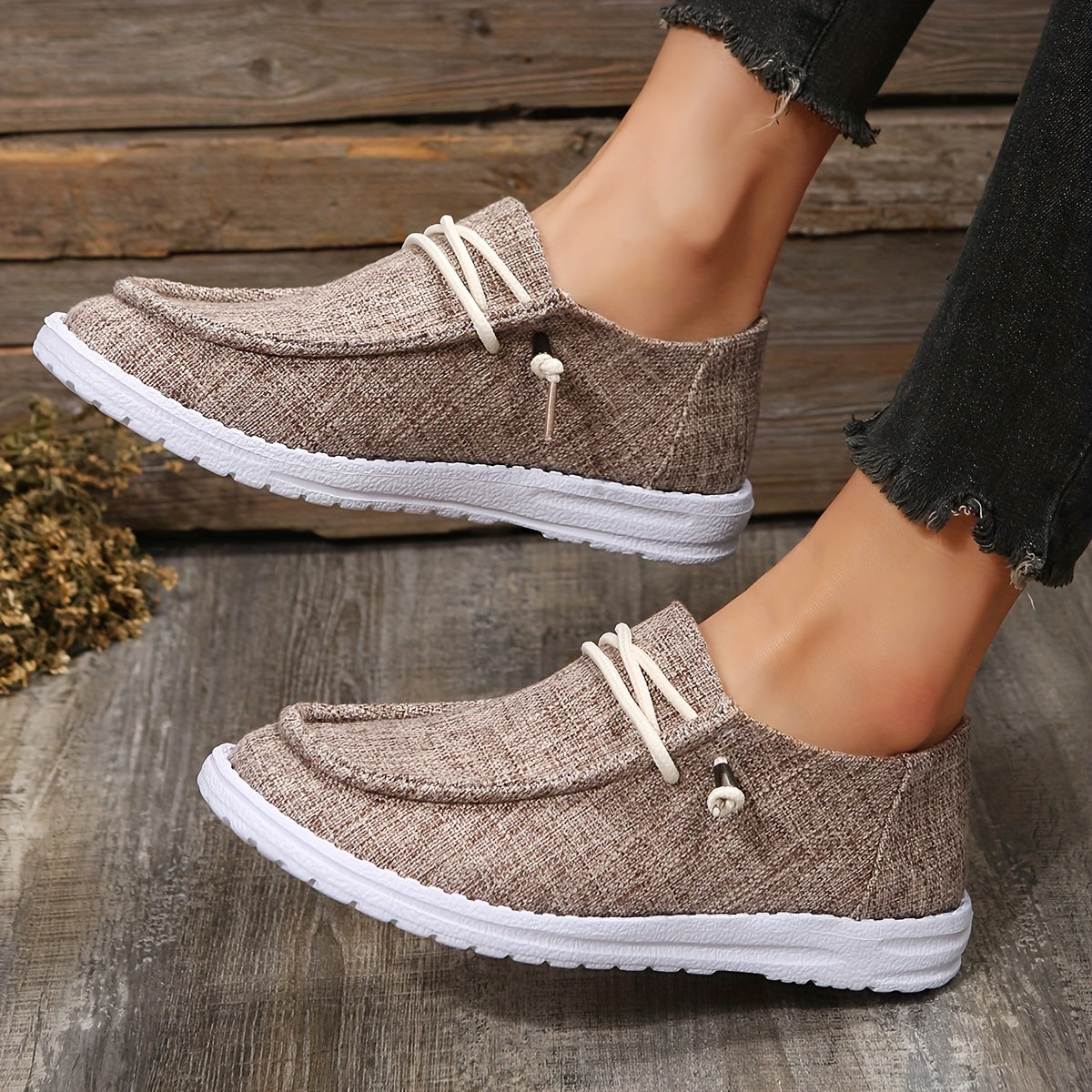 Women's Solid Color Flat Shoes, Slip On Low-top Round Toe Lightweight Canvas Shoes, Casual Outdoor Sporty Shoes