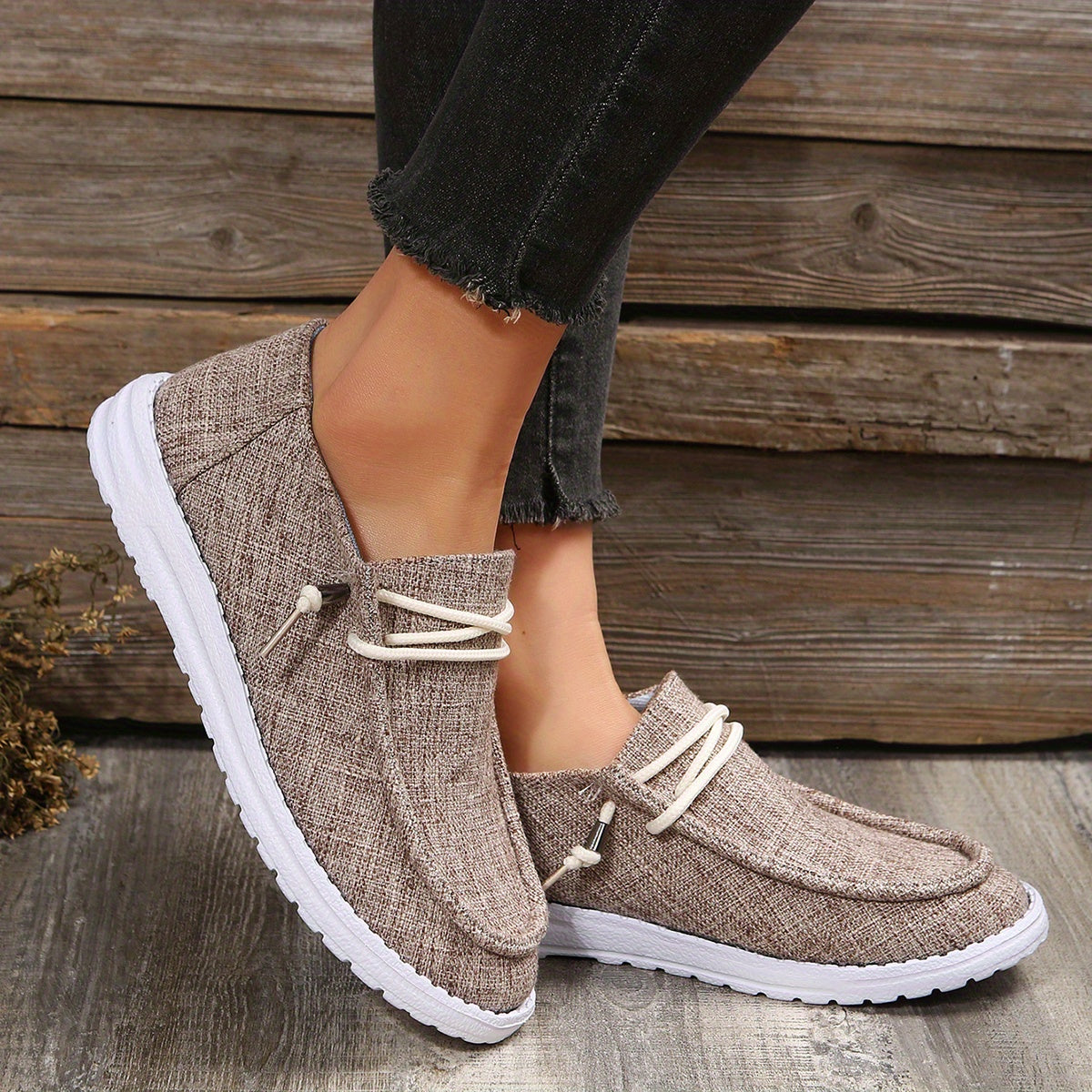Women's Solid Color Flat Shoes, Slip On Low-top Round Toe Lightweight Canvas Shoes, Casual Outdoor Sporty Shoes